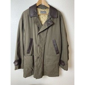 VTG ZINGARO MEN'S GREEN QUILTED TRENCH COAT JACKET LEATHER WOOL SIZE 40 POCKET